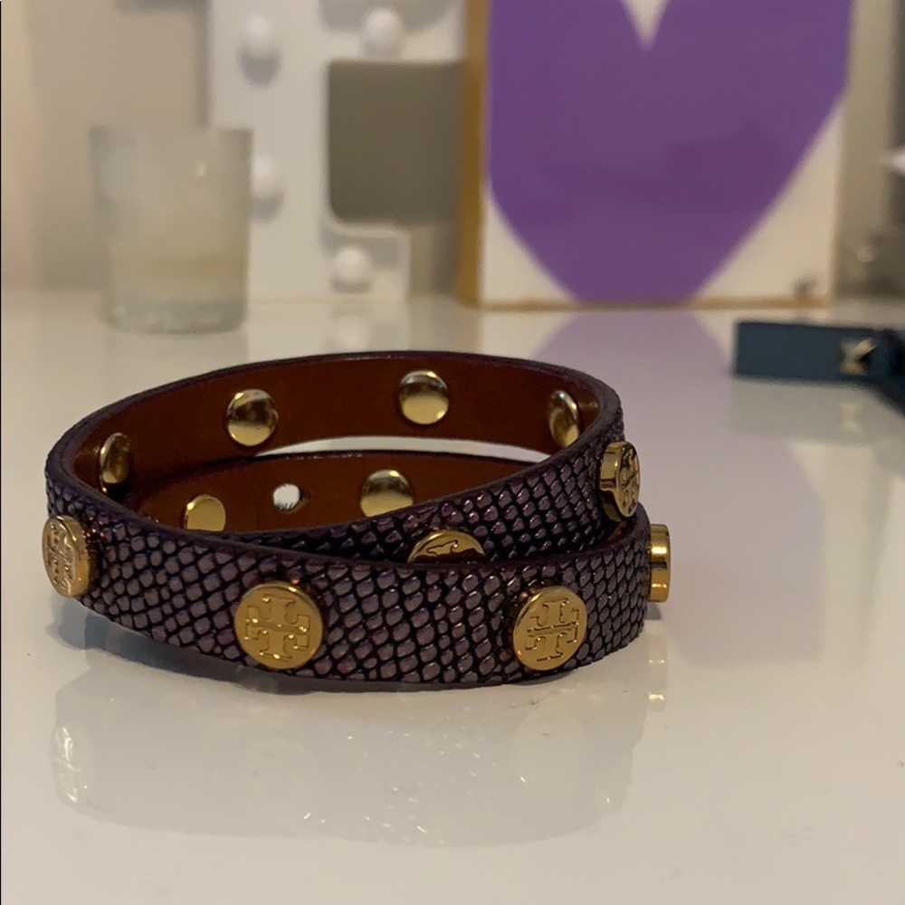 Tory Burch purple snake skin wrap bracelet